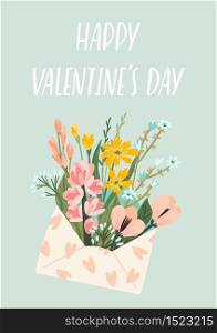 Illustration of flowers in an envelope. Vector design concept for Valentines Day and other users.. Illustration of flowers in an envelope. Vector design concept for Valentines Day