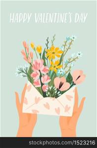 Illustration of flowers in an envelope. Vector design concept for Valentines Day and other users.. Illustration of flowers in an envelope. Vector design concept for Valentines Day