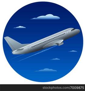 illustration of flying passenger airplane in the sky. passenger airplane