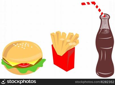 Illustration of food burger fries drink done in retro style.. Food Burger Fries Drink