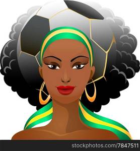 Illustration of football fan girl with a hairdress in the form of a soccer ball