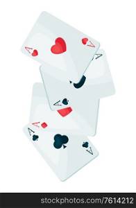 Illustration of four aces playing cards suit. On-board game or gambling for casino.. Illustration of four aces playing cards suit.