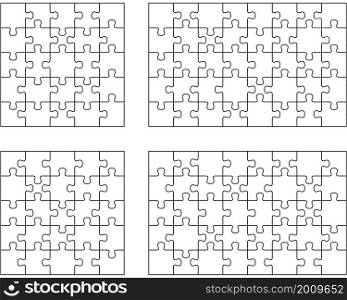 Illustration of four different white puzzles, separate parts