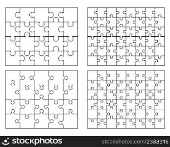 Illustration of four different white puzzles, separate parts