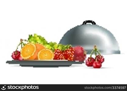 illustration of fresh fruits in plate on white background