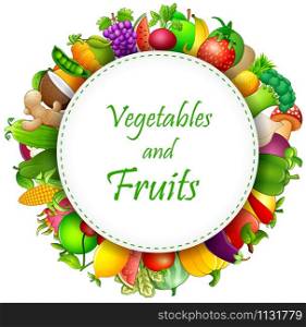 Illustration of fruits and vegetables on frame
