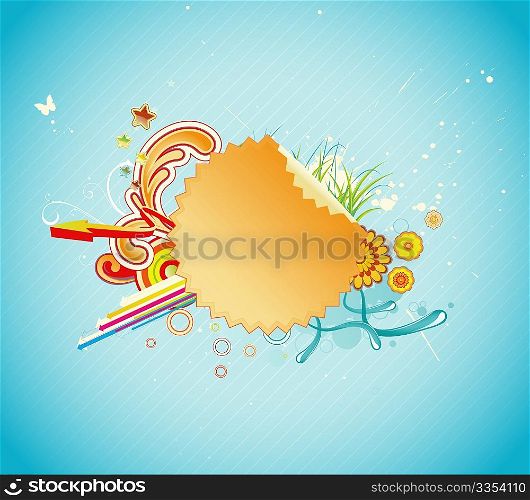 illustration of funky styled design frame made of Peeling sticker, floral elements and arrows