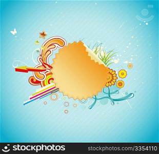 illustration of funky styled design frame made of Peeling sticker, floral elements and arrows
