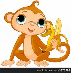 Illustration of funny Monkey with banana