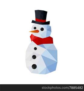 Illustration of funny origami snowman with joben and red scarf
