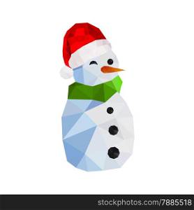 Illustration of funny origami snowman with santa hat