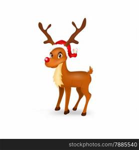 Illustration of funny reindeer with santa hat