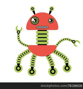 Illustration of funny robot. Cute little mechanical machine.. Illustration of funny robot.
