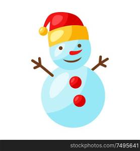 Illustration of funny snowman. Stylized flat icon.. Illustration of funny snowman.
