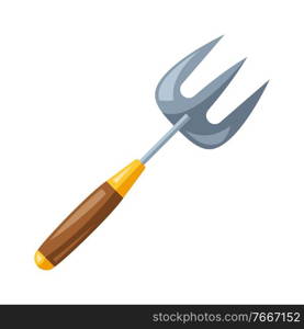 Illustration of garden pitchfork. Tool for farming and gardening.. Illustration of garden pitchfork.