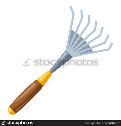 Illustration of garden rake. Tool for farming and gardening.. Illustration of garden rake.