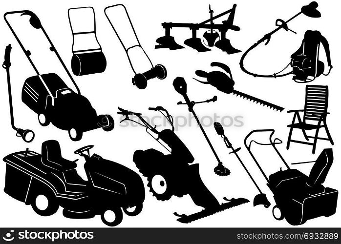 Illustration of gardening tools and equipment isolated on white