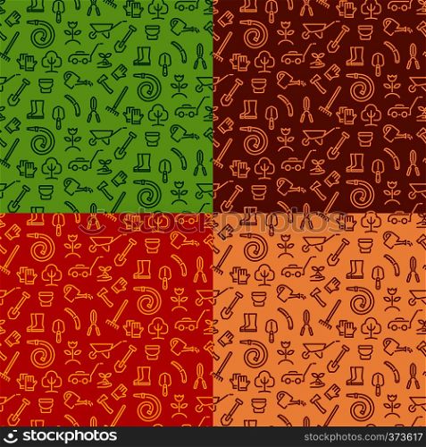 illustration of gardening tools seamless pattern, includes four different patterns. garden tools pattern