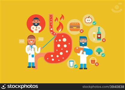 Illustration of Gastroesophageal reflux disease flat design concept with icons elements