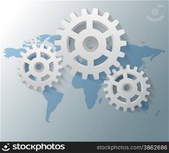 Illustration of gears with world map