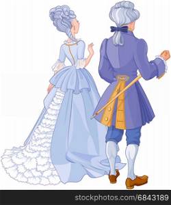 Illustration of gentleman and lady in beautiful evening dress. Gentleman and Lady