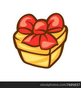 Illustration of gift box with bow. Stylized cartoon icon in retro style.. Illustration of gift box with bow.