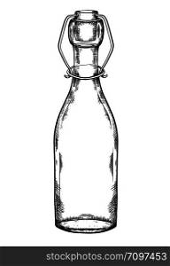 Illustration of glass bottle hatching. Zero waste object. The object is separate from the background. Vector engraving element for menus, articles, cards and your creativite. Illustration of glass bottle hatching. Zero waste object. The object is separate from the background.