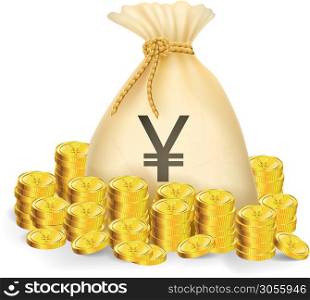 Illustration of gold coin with bag of money