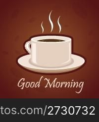 illustration of good morning card with hot coffee on white background