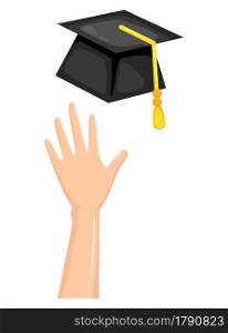 Illustration of graduation cap with hand vector