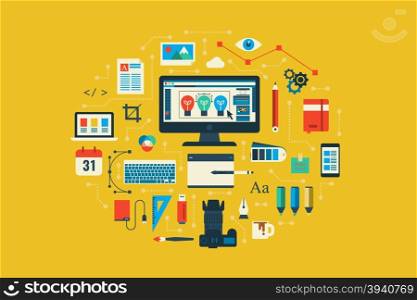 Illustration of Graphic Design flat design concept with icons elements
