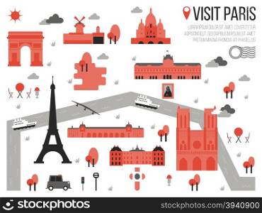 Illustration of Graphic Travel &#xA;Map of Paris, France
