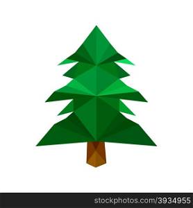 Illustration of green origami pine tree isolated on white background
