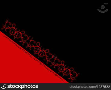 Illustration of greeting card with elements of flora and wavy line in red and black, illustration for design with place for your text