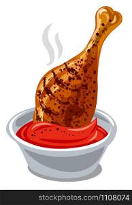 illustration of grilled chicken drumstick in tomato sauce. grilled chicken drumstick