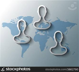 Illustration of group friends with world map