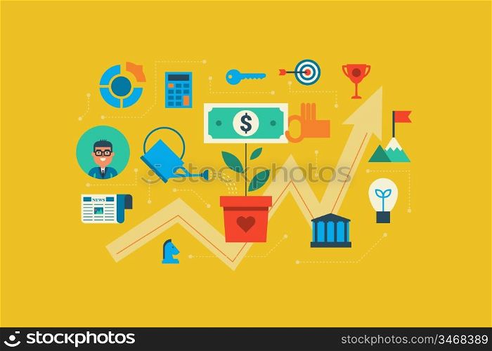 Illustration of growing money flat design concept with icons elements
