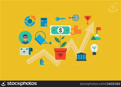 Illustration of growing money flat design concept with icons elements