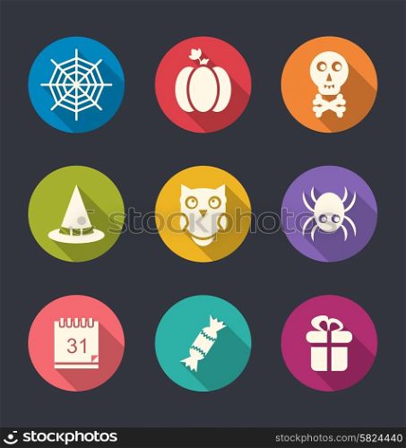 Illustration of Halloween Flat Icons with Long Shadows - Vector