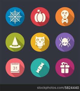 Illustration of Halloween Flat Icons with Long Shadows - Vector