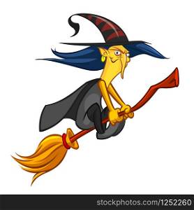 Illustration of Halloween witch flying on broom