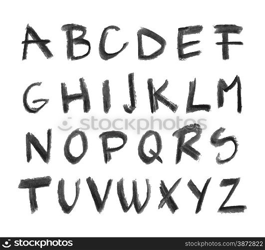 Illustration of hand drawn chalck alphabet isolated on white background; grunge texture