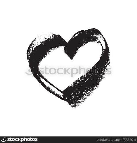 Illustration of hand drawn chalk texture; heart shape isolated on white background