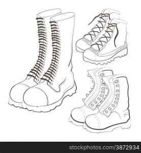 Illustration of hand drawn doodle boots icon set isolated on white background