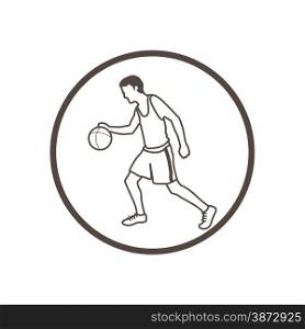 Illustration of hand drawn, doodle style, basketball player icon isolated on white background