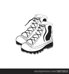 Illustration of hand drawn mountain boots isolated on white background