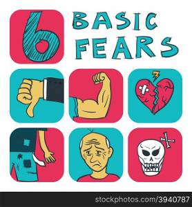 Illustration of hand drawn six basic fears concept