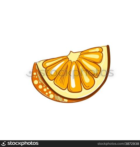 Illustration of hand drawn slice of orange isolated on white background