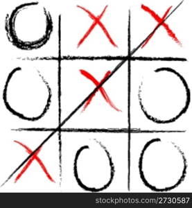 illustration of hand-drawn tic-tac-toe game isolated on white