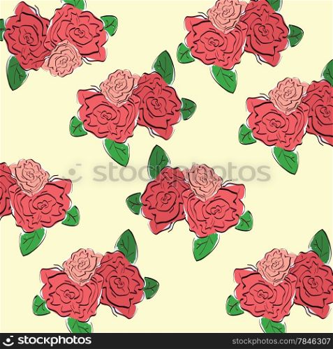 Illustration of hand drawn vintage roses pattern